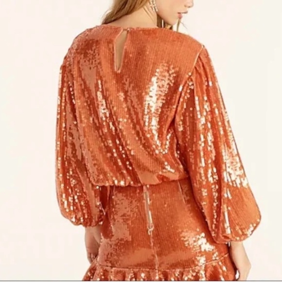 J. Crew Bubble-sleeve sequin top orange M - Picture 4 of 12